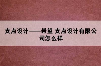 支点设计——希望 支点设计有限公司怎么样